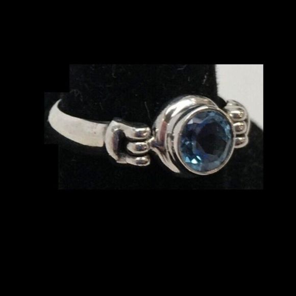 Sterling Silver Blue Spinel Solitaire Ring Sz 7.25 - Picture 5 of 7